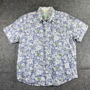 Tommy Bahama Linen Shirt Men's Large‎ Floral Hawaiian Short Sleeve Resort Camp